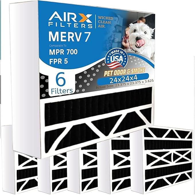 AIRX FILTERS WICKED CLEAN AIR. 24x24x4 Air Filter Odor Eliminator Carbon Filter MERV 7 AC HVAC Furnace Filters 6 Pack