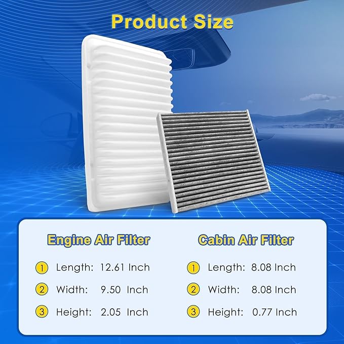 Cabin & Engine Air Filter Kit Fits L4-2.7L Tacoma 2005-2023