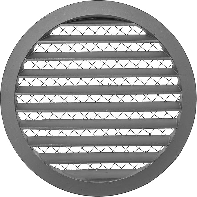 Repa Market 12.4" Inch Aluminum Gray Soffit Air Vent Cover - Louvered Round Gable Vent with Mesh Screen - Exhaust/Intake Ventilation Grill - House, Attic, Bathroom - Indoor/Outdoor Metal Grate
