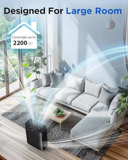 Air Purifiers for Home Large Room 2200 Ft² with Washable Filters, MOOKA H13 HEPA Air Purifier for Home Pets Bedroom with Fragrance, Air Cleaner for Smoke Dust Pollen Pets Hair Odor, KJ190 Black