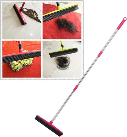Multifunctional Broom, Telescopic Carpet Rake Rubber Pp 12.6in Brush Easy Wash Floor Carpet Broom for Pet Hair Dust Removal Tile Window Cleaner (Pink)