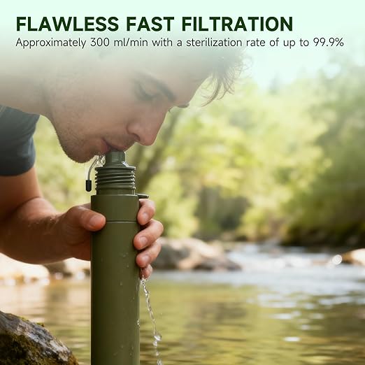 4 Pack Water Filter Straw, Portable Personal Water Filtration System, Compact Multi-Layer Filtration for Camping, Hiking, Travel, Biking, Survival, and Emergencies (Green)