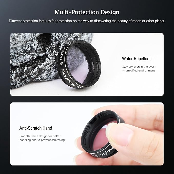 Astromania Telescope Moon Filter 1.25 Inch, Moon Skyglow Filter Reduces Moon Glare & Enhances Lunar Crater Detail, Eyepiece Accessory for Astronomy Beginner, Work with Telescope Accepts 1.25" Eyepiece