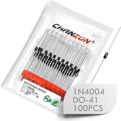 (Pack of 100 Pieces) Chanzon 1N4004 Rectifier Diode 1A 400V DO-41 (DO-204AL) Axial 4004 IN4004 1 Amp 400 Volt Electronic Silicon Diodes