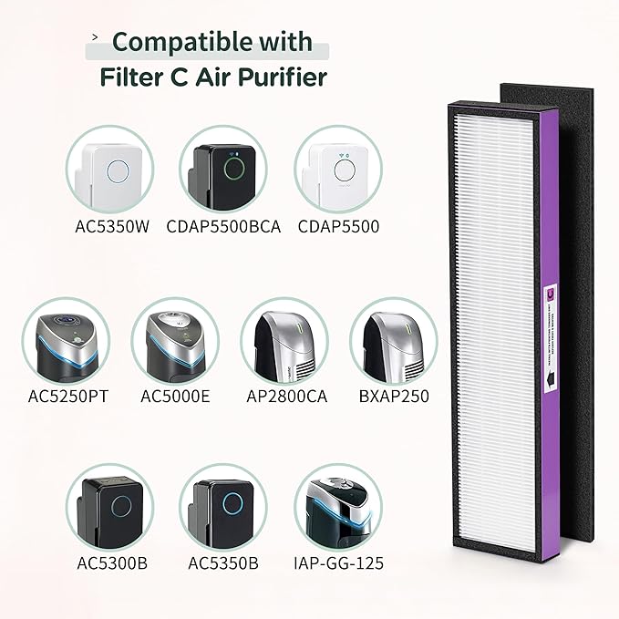 FLT5250PT Filter Compatible with Germ-Guardian Filter C for AC5000, AC5000E, AC5250PT, AC5350B, AC5350BCA, AC5350W, AC5300B, CDAP5500B, AP2800CA, 4 Main Filters & 6 Carbon Filters