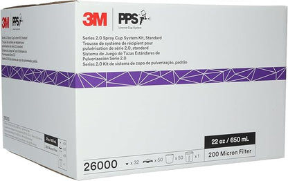 3M 26000 PPS 2.0 Spray Gun Cup, Lids and Liners Kit, Standard, 200-Micron Filter, 22 Ounces, BLACK,SILVER