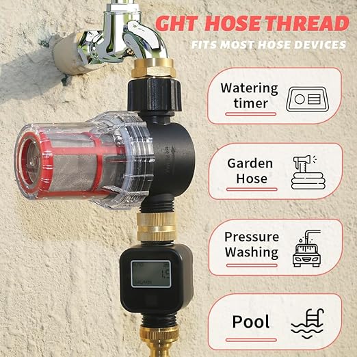GIEX 60 Mesh Garden Hose Filter with Quick Connect, 3/4" GHT Thread Sediment Trap for Pool and Water Tank Pre-Filtration