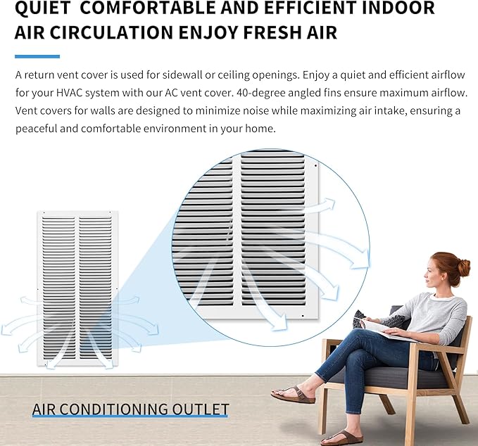 12x24 Return Air Grille(Duct Opening Size),Air Return Vent Cover,Flat Vent Cover,Rejillas De Aire Acondicionado Para Casa,Return Air Grilles,Outer Dimensions:13.75"Wx25.75"H(12"W x 24"H, Duct Opening)