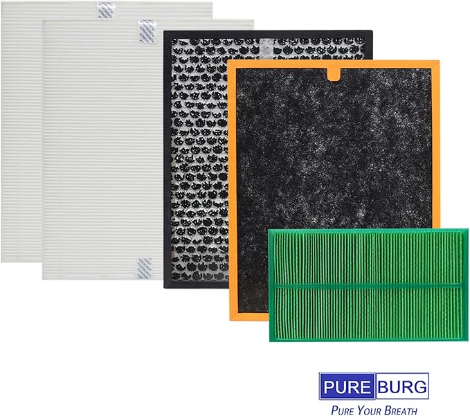 PUREBURG PR50 Replacement Filter Pack Compatible with Brondell REVIVE PR50-W PR50-B Air Purifier & Humidifier 2-IN-1, Complete Pack (All in 1)