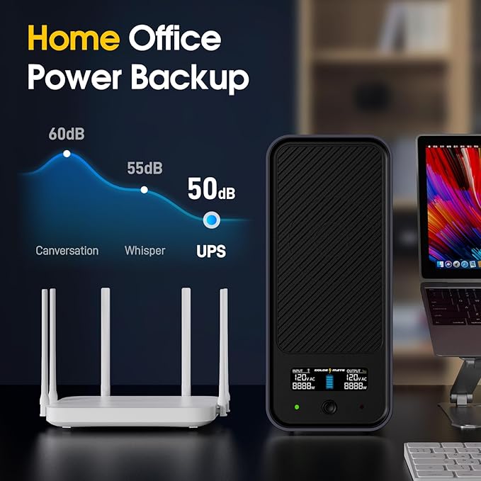 GOLDENMATE 1000VA/800W Lithium UPS Battery Backup & Surge Protector, Backup Battery Power Supply with LiFePO4 Batteries(230.4 Wh), Sinewave UPS System, 10 Years Lifespan, 8 Ports, LCD Display, Gray