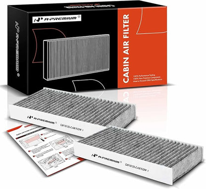 A-Premium 2-PC Cabin Air Filter w/Activated Carbon Compatible with Honda & Acura Model - Civic (01-05), CR-V (02-06), Element (03-11), CSX (06), EL (97-00 02-05), RSX (02-06)