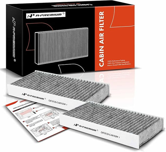 A-Premium 2-PC Cabin Air Filter w/Activated Carbon Compatible with Honda & Acura Model - Civic (01-05), CR-V (02-06), Element (03-11), CSX (06), EL (97-00 02-05), RSX (02-06)