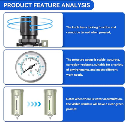 1/2" NPT Industrial Grade 4 Stage Air-Dryer-for-Compressor, Air-Compressor-Water-Separator-System for Plasma Cutter and Paint Spray,2Filter&2Dryer System.Manual Drain