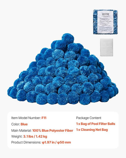 VEVOR Pool Filter Balls for Sand Filter, 3.1 lbs, Filter Balls Replace Pool Filter Sand, Reusable Blue Polyester Fiber Filter Media with Wash Bag, for Swimming Pool Aquarium Tank Above Ground Pool