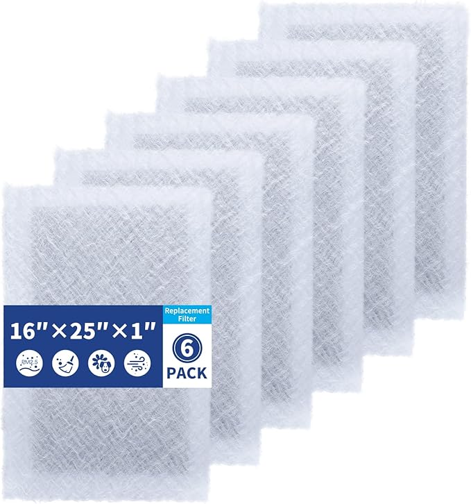 16x25 Replacement Filter Pads Compatible with SolaceAir Pristine Dynamic Air Cleaner 16x25x1 Carbon & Electrostatic Media White (6 Pack)