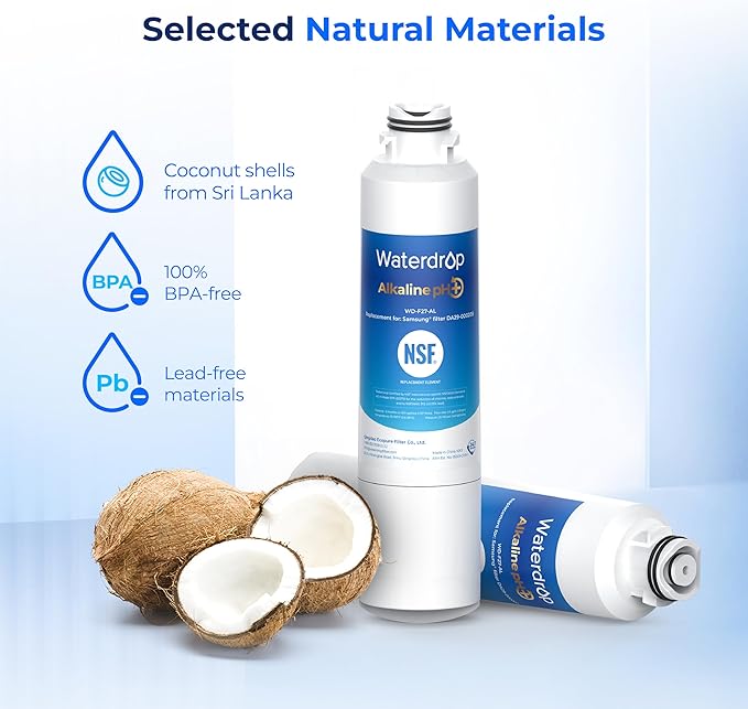 Waterdrop Alkaline DA29-00020B Replacement for Samsung® Water Filter HAF-CIN/EXP, HAF-CIN, DA29-00020B-1, DA97-08006A-1, RF28HMEDBSR, RF263BEAESR, RS25J500DSR, RF263TEAESG, 2 Filters
