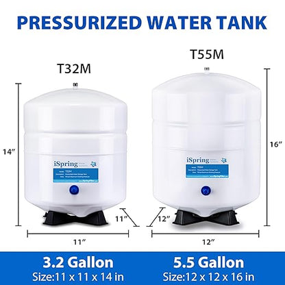 iSpring T32M Pressurized Water Storage Tank with Ball Valve for Reverse Osmosis RO Systems, 4 Gallon, 1/4" Tank Valve Included, White