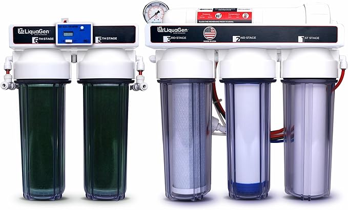 LiquaGen - 6 Stage Heavy Duty - 0 TDS/PPM Reverse Osmosis/Deionization Aquarium Reef Water Filter System | Ultimate Purification RO/DI Machine w/Dual Deionization Canisters (75 GPD)