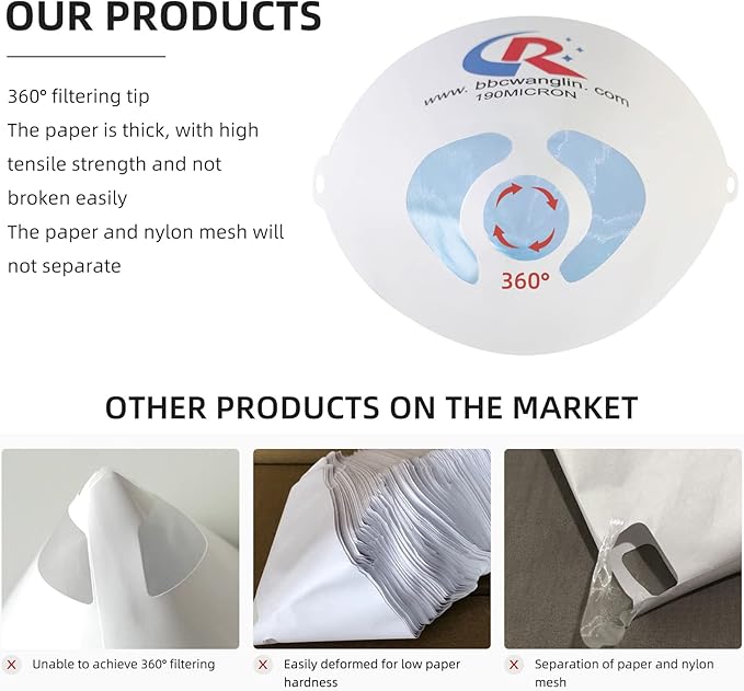 1000 Pack of Paint Strainers, Paint Filter Strainer Paper Cone - 190 Micron Ultra-Flow Blue Fine Mesh for Automotive Paint Spray Guns, Resin
