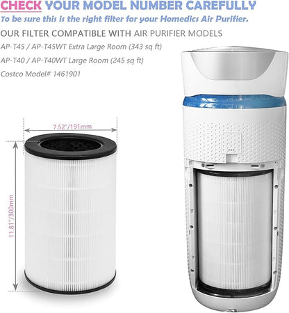 AP-T40FL Replacement Filter Compatible with Homedics Air Purifier Models# AP-T45, AP-T45WT, AP-T40, AP-T40WT, AP-T40WTAR, 1461901 (Costco Model), 2-Pack