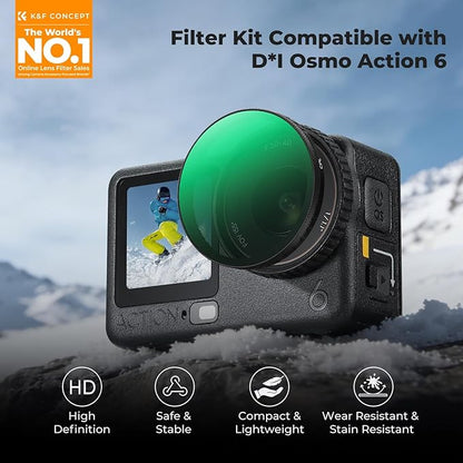 K&F CONCEPT Snap On CPL ND Effect Filter Kit Compatible with DJI Osmo Action 6, 6 Pack CPL ND8 ND16 ND32 ND64 Black Diffusion 1/4 Filters HD Optical Glass/Multi-Coated Action Camera Accessories