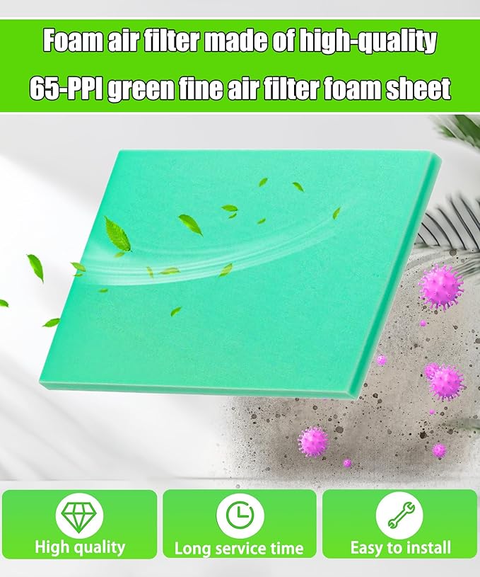 2Pcs 14" X 17" X 5/8"Universal Green Foam Air Filter Material 65-PPI Can Cut to Fits For Motorcycle ATV Dirt Bike Most Small Engines