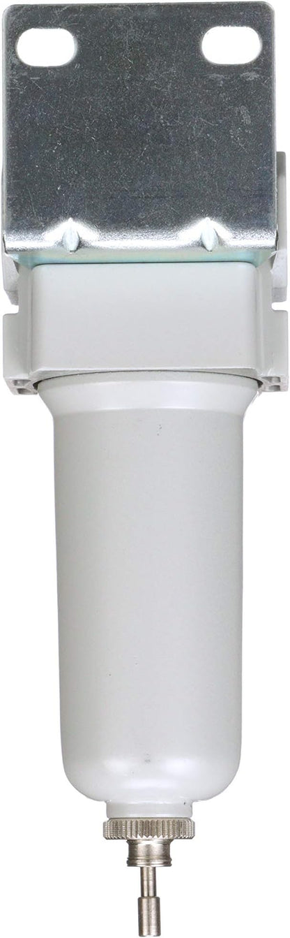 PneumaticPlus SAFD200-N02B-MEP Miniature Compressed Air Coalescing Filter, 0.01 Micron 1/4" NPT - Metal Bowl, Manual Drain, Bracket