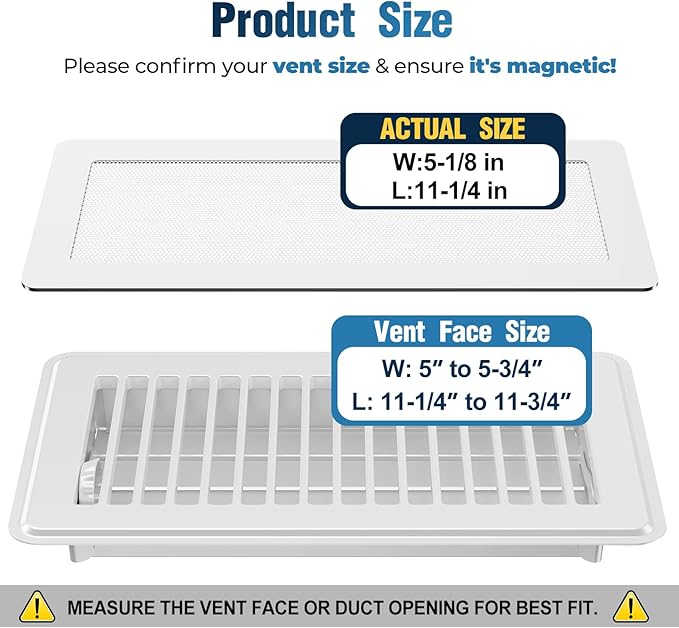 Magnetic Vent Covers with Vent Screen 5.1x11.3 Inch, White Mesh Vent Covers for Floor, Wall, Ceiling Air Vents to Block Dust, Pet Hair, Fits Standard HVAC Floor Registers in Home, RV, 3 Pack