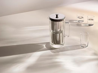 Aarke Purifier Glass Water Pitcher, Refillable Stainless Steel Filter, 8-Weeks Performance, BPA-Free, Dishwasher Safe, Pure & Enriched Refill Granules, 1.18L (5 Cups) Capacity