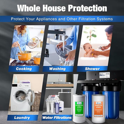 iSpring WGB21B+AH12MN16X2 2-Stage Whole House Water Filter System, Reduces Chlorine, Sediment Water Filtration System for Home with 3/4'' Braided Stainless Steel Hose Connectors and Ball Valve