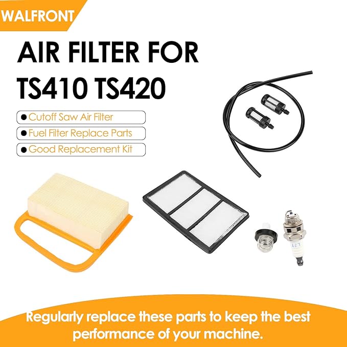 Air Filters Set for TS410 TS420 Concrete Cutoff Chop Saw Parts Replace Kit with Fuel Filter and Bulb Auxiliary Filter Spark Plug
