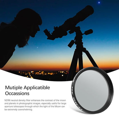 Astromania Telescope Moon Filter 2 inch, Neutral Density Telescope Filter ND96-0.3 with 50% Light Transmission Reduces Moon Glare&Enhances Lunar Crater Detail, Work with Telescope Accepts 2" Eyepiece