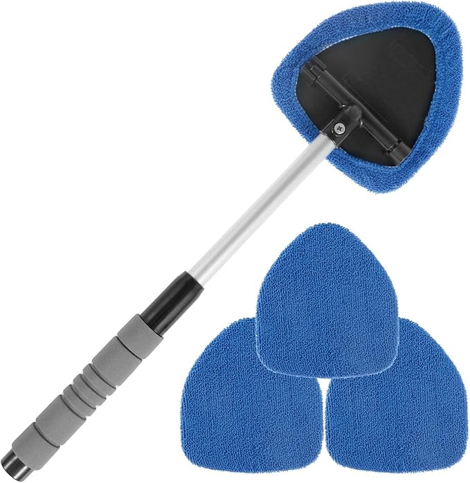 Compatible for Window Scraping Mist Eliminator Microfiber Car Cleaner Telescopic Windshield Cleaning Tools Auto Accessories(Blue)