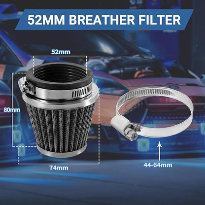 52mm Cold Air Intake Filter for Motorcycle Turbo Vent Breather Air Intake Black- 4Pcs