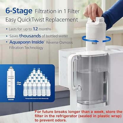 Philips Reverse Osmosis Water Filter Countertop ADD6926WH/37, 6 Stage RO Water Filtration System Purifier Dispenser with Aquaporin Technology, NSF/ANSI 372 Certified, Reduce TDS Lead