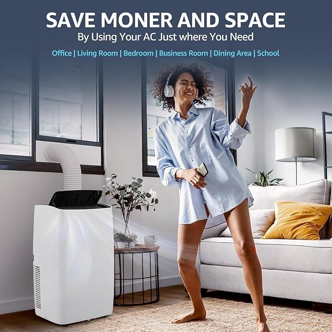 Portable Air Conditioners, 12000 BTU Portable AC for Rooms Up to 550 Sq.Ft. 3-In-1 Portable AC with Fast Cooling, Dehumidifier & Three Speed Fan, 24H Timer/Remote Control/Ultra Quiet, Black Top