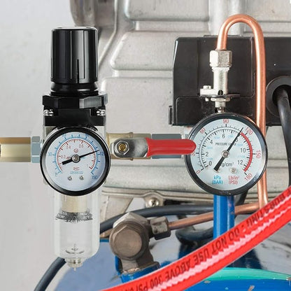 Hromee 1/4 Inch Air Compressor Filter Regulator Combo, Water Oil Separator with Pressure Gauge, Manual Drain, Ball Valve and Bracket AW2000-02