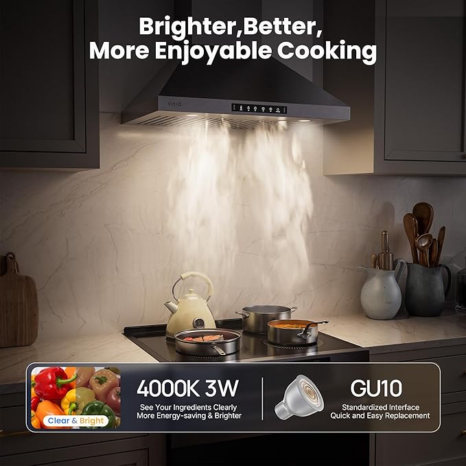 Wall Mount 36 Inch Range Hood 900 CFM, Ductless/Ducted Convertible Kitchen Hood, 3-speed Gesture Sensing & Touch Control, Stainless Steel Kitchen Vent Hood with Permanent Baffle Filters