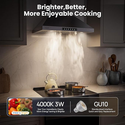 Wall Mount 36 Inch Range Hood 900 CFM, Ductless/Ducted Convertible Kitchen Hood, 3-speed Gesture Sensing & Touch Control, Stainless Steel Kitchen Vent Hood with Permanent Baffle Filters