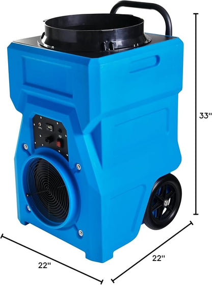 MOUNTO 1000cfm Portable Industrial Air Purifier Negative Air Scrubber - Powerful 1HP Motor, True HEPA Filter, 2-Speed, Handle and wheels 3-Year Warranty (Blue w/Inlet Adaptor)