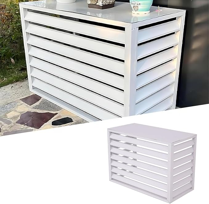 Split Air Conditioner Fence Privacy Screen 4 Panel, Aluminum Air Conditioner and Heat Pump Cover, Trash can Enclosure, Outdoor Flower Stand (White 110x60x80cm/43x24x31.5in)