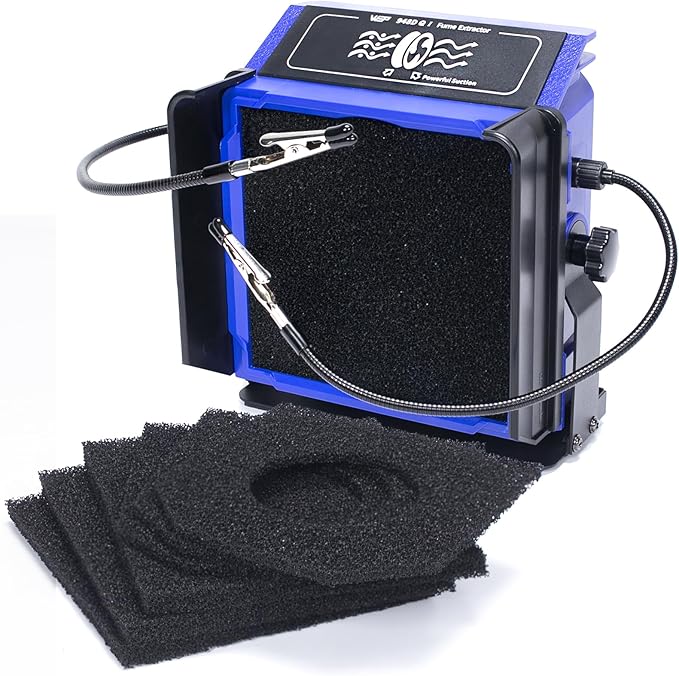 WEP 948DQ-I Fume Extractor Tool with Double Filtering, Helping Hands, Adjustable Tilt Angle, Fenders for Soldering Station, Soldering Iron with 6 Filtration Adsorbers
