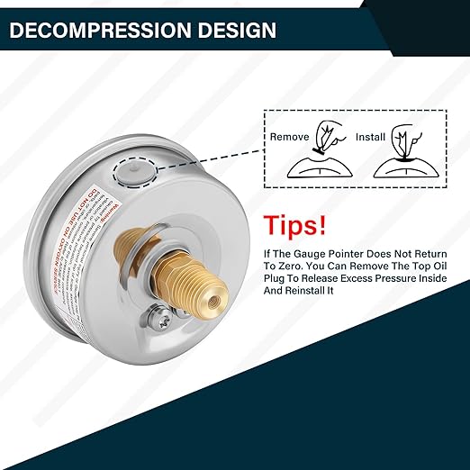 MEASUREMAN 2-1/2 inch Dial Size, Liquid Filled Pressure Gauge, 0-300psi/2000kpa, 304 Stainless Steel Case, 1/4 inch NPT Back Mount