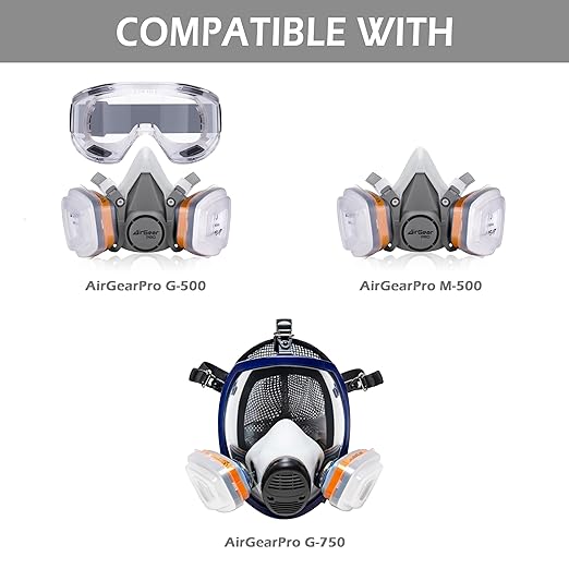 AirGearPro F-500 Multi Gas Cartridge, Carbon Filters for Reusable Respirator Gas mask G-500/M-500/G-750, Anti Dust, Anti Gas for Chemical, Industrial, Painting, DIY, Sanding Work