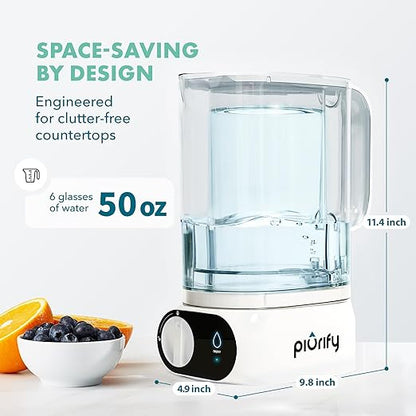 Compact 50oz Countertop Electric Water Filter Pitcher – Removes 99% of Lead, Microplastics, PFAS & Chlorine – Advanced Carbon Block & UltraFiltration Technology – 6 Months Filter Life