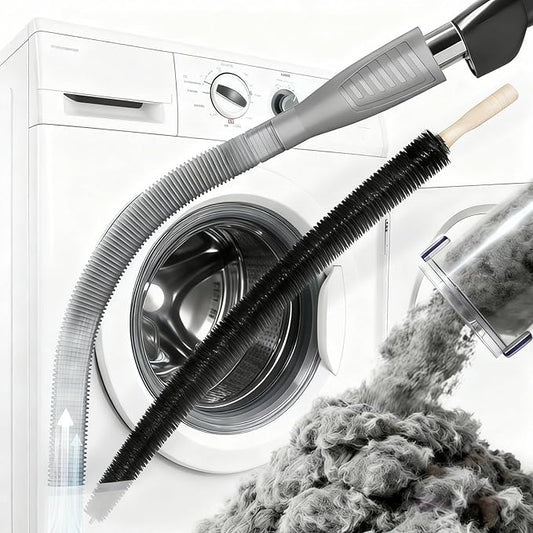 Dryer Vent Cleaner Kit - Universal Vacuum Hose Attachment & Lint Brush, Effectively Clean Clogged Dryer Ducts, Fit Most Vacuums for Dryer, Refrigerator Coils & Behind Appliances (Gray)