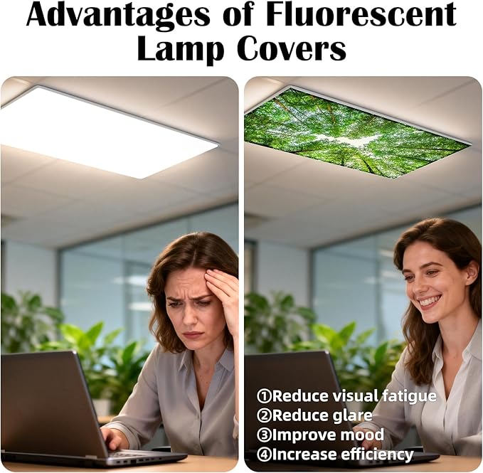 4 Pcs Fluorescent Light Covers - Classroom, Office 4 x 2 Feet Flame Retardant Magnetic Covers for Ceiling Lights Filters (Spring & Forest)