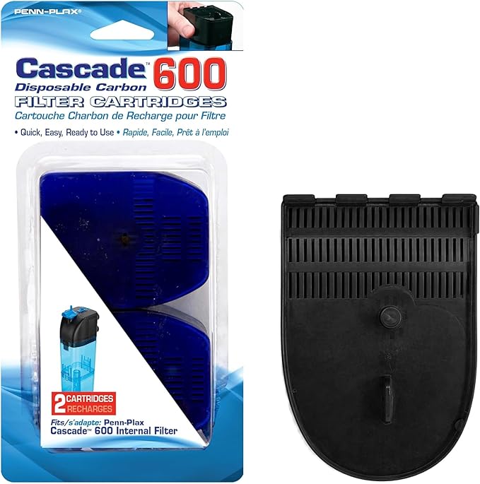 Penn-Plax Cascade 600 Filter Replacement Carbon Cartridges (2 Pack) – Provides Chemical Filtration for Freshwater and Saltwater Aquariums
