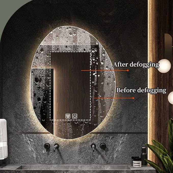 JSLJDM 700 X900 mm Illuminated Backlit LED Bathroom Mirror, Wall Mounted Multifunction Bathroom Vanity Mirror with Lights and Demister Pad, Energy-Saving Illuminated Smart Mirror