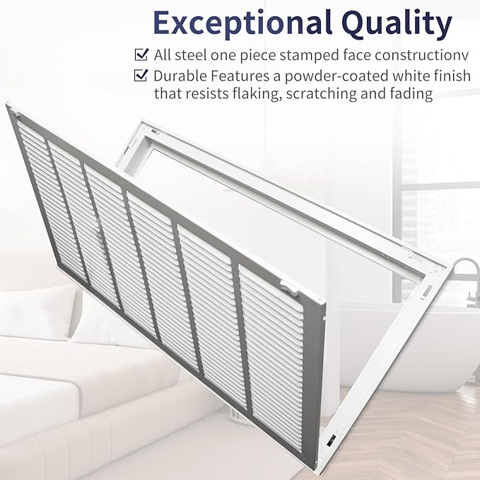 30"W x 14"H [Duct Opening Size] Steel Return Air Filter Grille - Removable Face/Door for 1 inch Filters -HVAC Vent Cover Grill - White [Outer Dimensions: 32 5/8"W X 16 5/8"H]